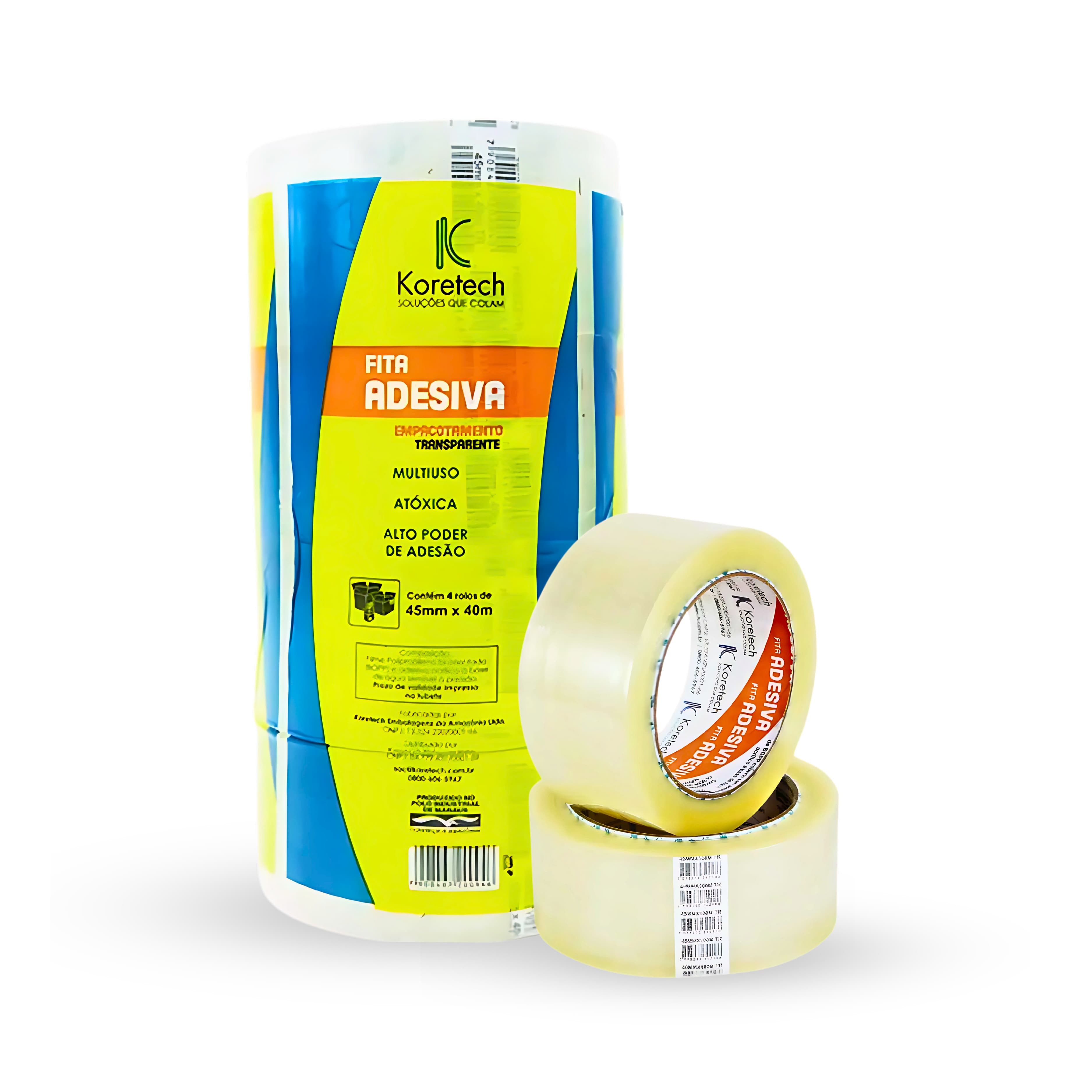 KIT 5 FITAS ADESIVAS LARGAS TRANSPARENTES 4,5CM X 40M KORETCH